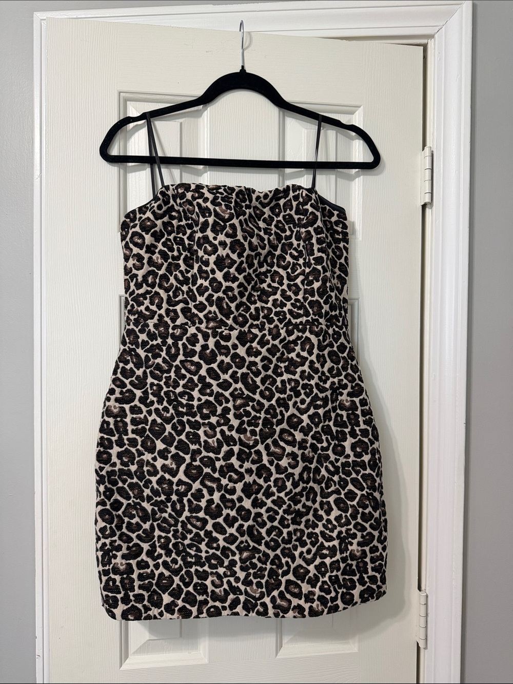 Leopard Print Strapless Mini Dress - Beige/Black